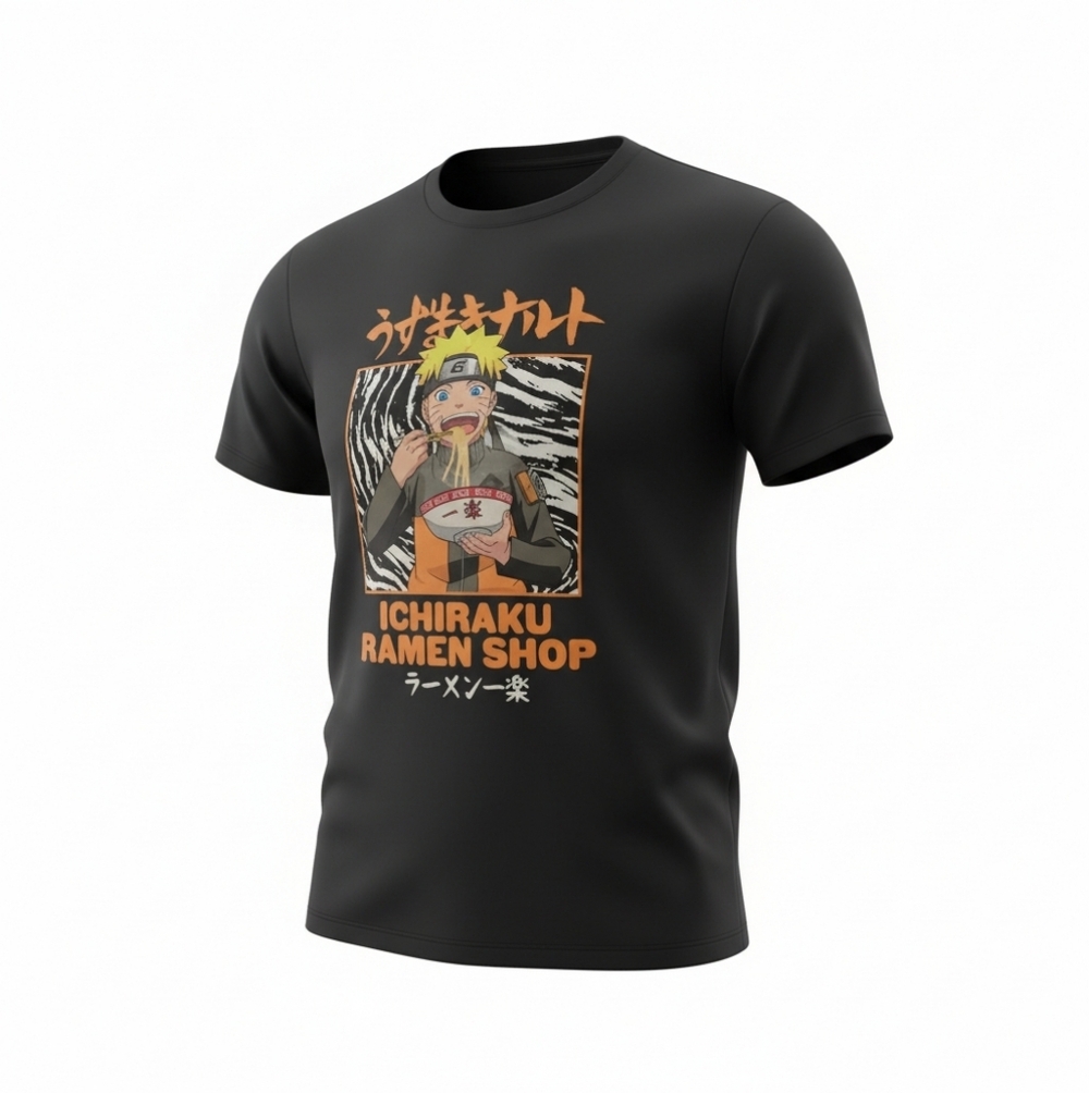 Stylish Black Naurto Shippuden Collection Short Sleeve Men Tee Size Large